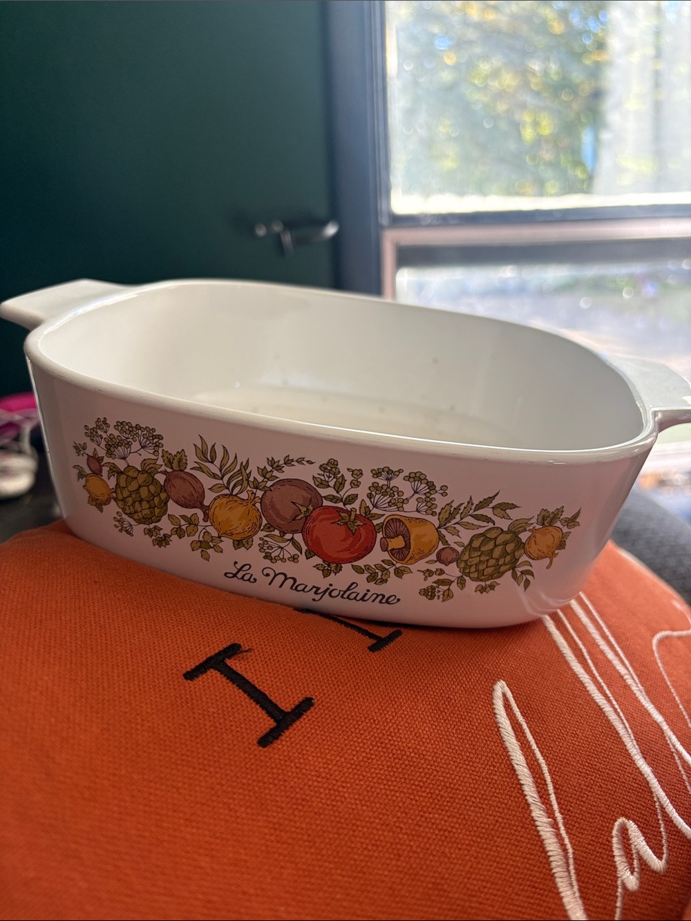 Corningware La Marjolaine White Ceramic Casserole with Fruit and Herb Motif